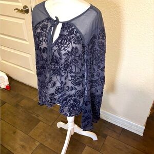 Sheer silky dark blue long sleeve shirt size large worn once